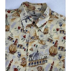 Island Connection Men's Short Sleeve Hawaiian Shirt Italy Theme 100% Cotton M